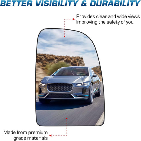 Youxmoto Passenger Right Side Heated Mirror Glass Replacement 2014-2021 Fit For Ram Promaster 1500 2500 3500 Side View Convex Upper Mirror Glass w...